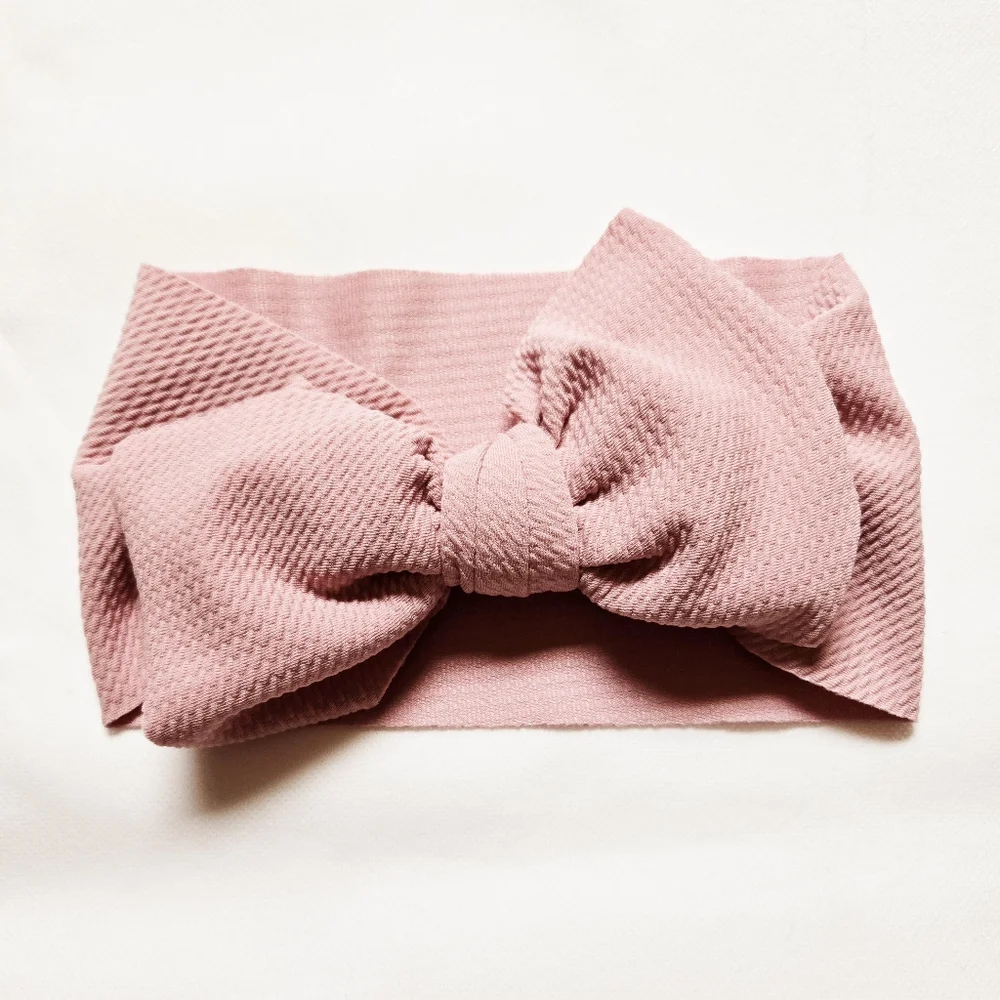 Baby Girl Big Bow Dusty Pink Waffle Knit Headwrap Oversized Bowknot Headband
